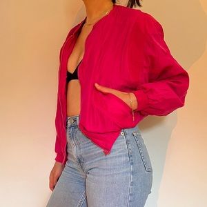 100% silk hot pink bomber